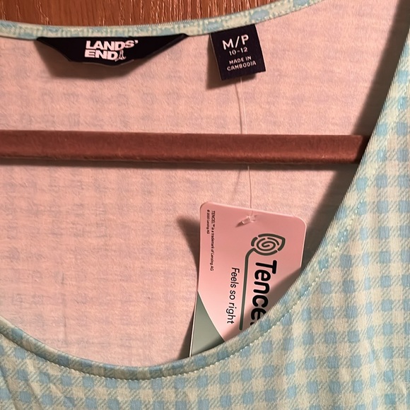 NWT Lands’ End Sleeveless Tiered Maxi Dress Blue Green Check Medium 10-12 #10192 - Picture 2 of 5
